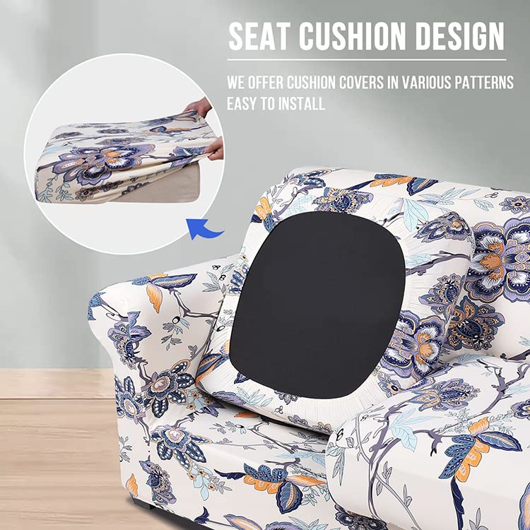 hyha Couch Cover, Floral Pattern, Stretch, Printed, 4 Pieces, Sofa Slipcovers, for 3 Separate Cushion Couch, Washable Furniture Protector for Dogs(Sofa, Vintage Flower) - Image 2